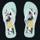 Create Your Own Wedding Photo Collage Monogram Flip Flops<br><div class="desc">2015 colours of mint and gold foil print background - Use 3 square photos to create a unique and personal anniversary gift. Add the bride and groom's initials. If you need to adjust the pictures or monograms,  click on the customise tool to make changes.</div>