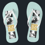 Create Your Own Wedding Photo Collage Monogram Flip Flops<br><div class="desc">2015 colours of mint and gold foil print background - Use 3 square photos to create a unique and personal anniversary gift. Add the bride and groom's initials. If you need to adjust the pictures or monograms,  click on the customise tool to make changes.</div>