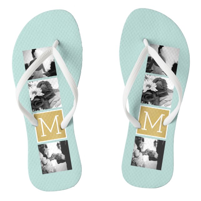 Create Your Own Wedding Photo Collage Monogram Flip Flops (Footbed)
