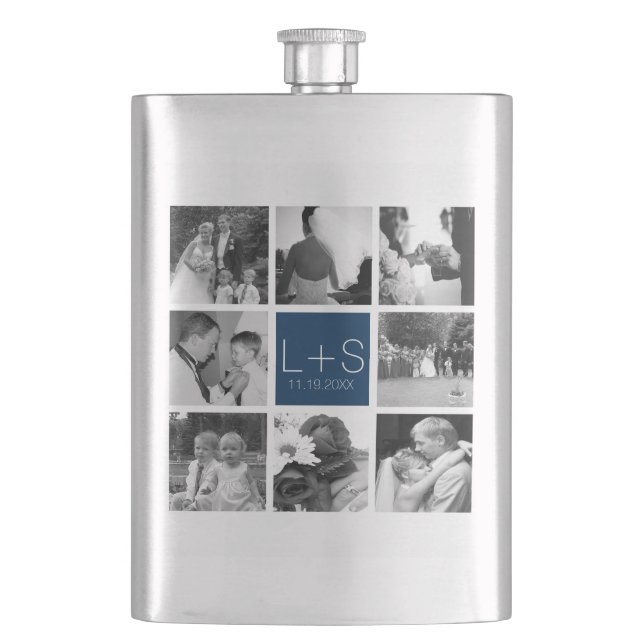 Create Your Own Wedding Photo Collage Monogram Hip Flask (Front)
