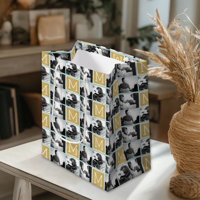 Create Your Own Wedding Photo Collage Monogram Medium Gift Bag (Custom Gift Bag)