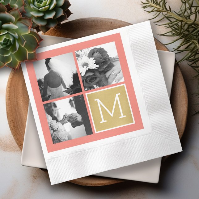 Create Your Own Wedding Photo Collage Monogram Napkin (Personalized Wedding Napkins - Photo Collage)