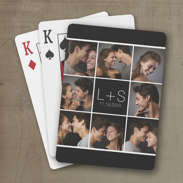 Create Your Own Wedding Photo Collage Monogram Playing Cards (Wedding Playing Cards - Personalize this photo collage)