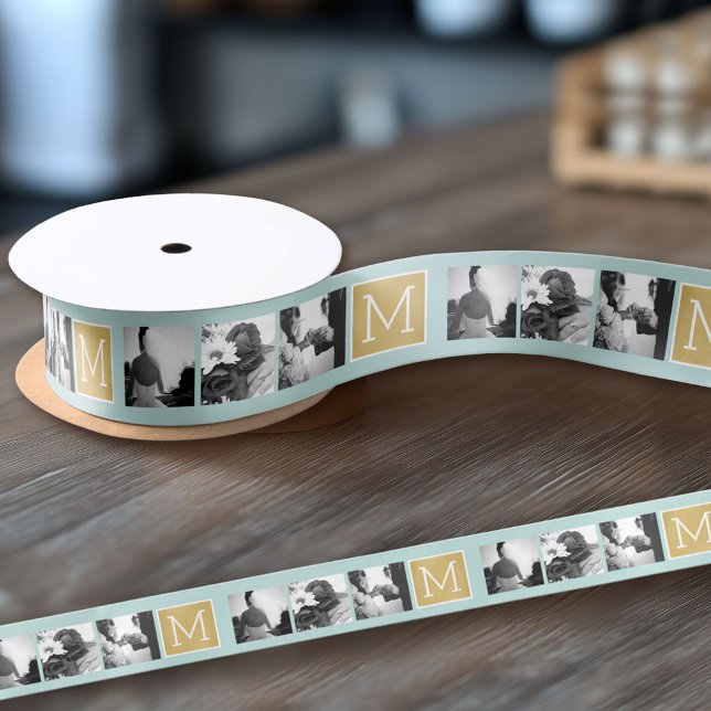 Create Your Own Wedding Photo Collage Monogram Satin Ribbon (Custom Wedding Anniversary Ribbon)