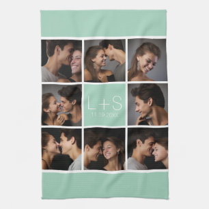 Create Your Own Wedding Photo Collage Monogram Tea Towel