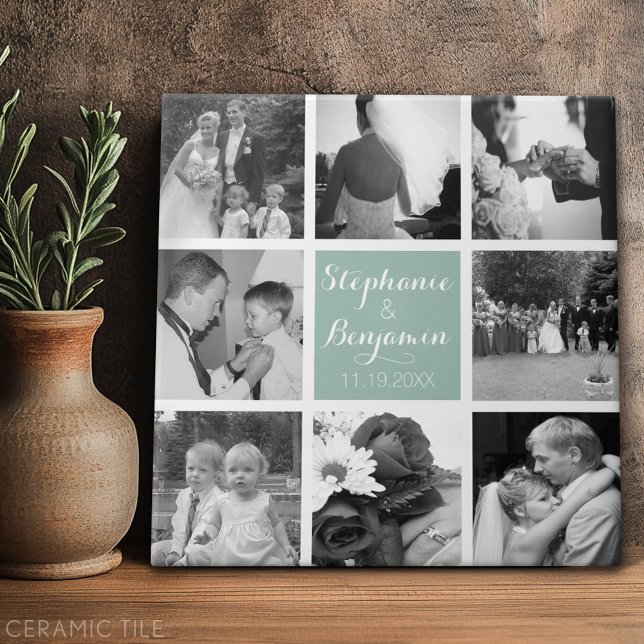 Create Your Own Wedding Photo Collage Monogram Tile (Custom Tile)