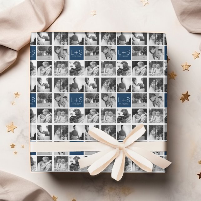 Create Your Own Wedding Photo Collage Monogram Wrapping Paper (Personalized Wedding Anniversary Wrapping Paper)