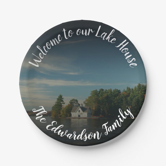 Create your own welcome to our lake house family paper plate (Front)