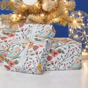 Create Your Own Whimsical Colour Choice Floral Bir Wrapping Paper