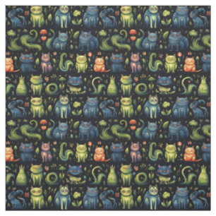 Create Your Own Whimsical Fantasy Cats Meadow Fabric