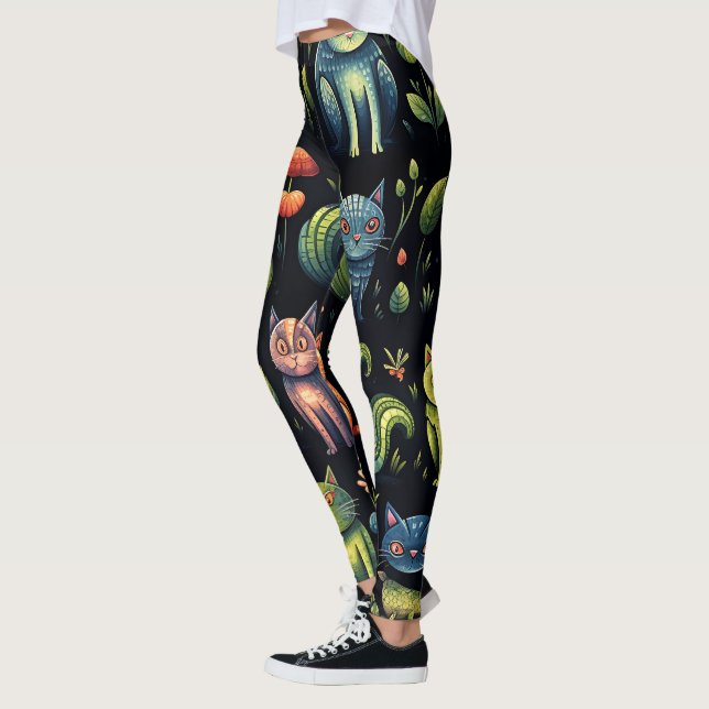 Create Your Own Whimsical Fantasy Cats Meadow Leggings (Left)