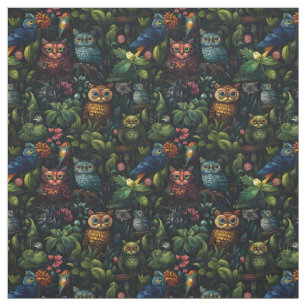 Create Your Own Whimsical Fantasy Owls Tropical Fabric