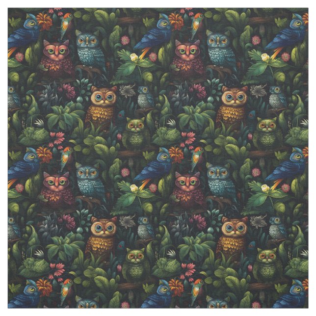 Create Your Own Whimsical Fantasy Owls Tropical Fabric (Swatch)