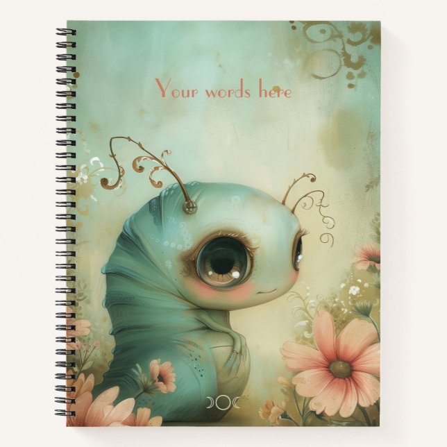 Create Your Own Whimsical Sweet Caterpillar Floral Notebook (Front)