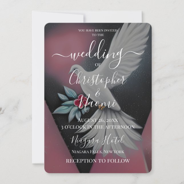 Create Your Own White Retro Wedding Dove Invitation (Front)