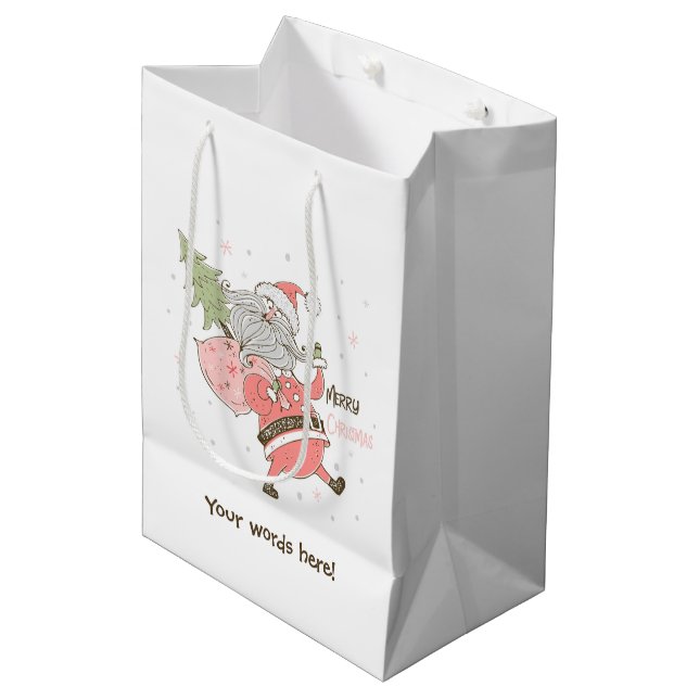 Create Your Own White Silly Santa Claus Medium Gift Bag (Front Angled)