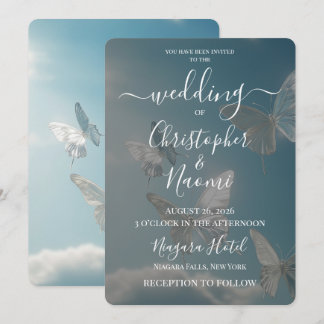 Create Your Own White Sky Butterflies Wedding Invitation