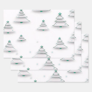 Create Your Own White Winter Trees with Stars Wrapping Paper Sheet