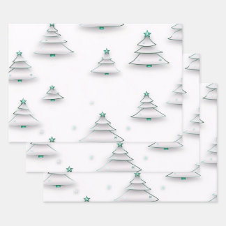 Create Your Own White Winter Trees with Stars Wrapping Paper Sheet