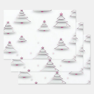Create Your Own White Winter Trees with Stars Wrapping Paper Sheet