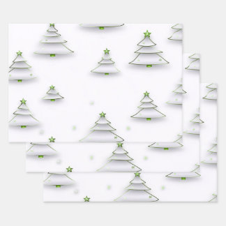 Create Your Own White Winter Trees with Stars Wrapping Paper Sheet