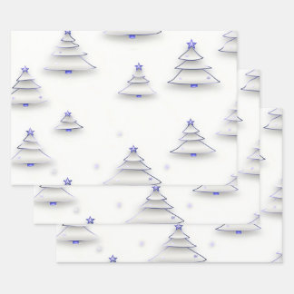 Create Your Own White Winter Trees with Stars Wrapping Paper Sheet