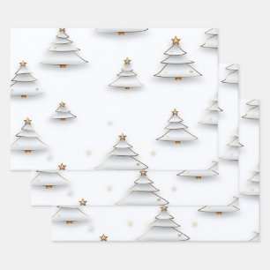 Create Your Own White Winter Trees with Stars Wrapping Paper Sheet