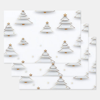 Create Your Own White Winter Trees with Stars Wrapping Paper Sheet