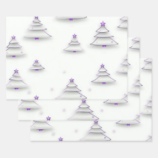 Create Your Own White Winter Trees with Stars Wrapping Paper Sheet