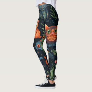 Create Your Own Wild Goblin Cats Birds Black Leggings