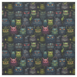 Create Your Own Wild Goblin Owls Black Fabric