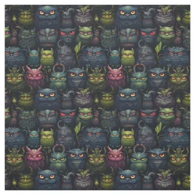 Create Your Own Wild Goblin Owls Black Fabric (Swatch)