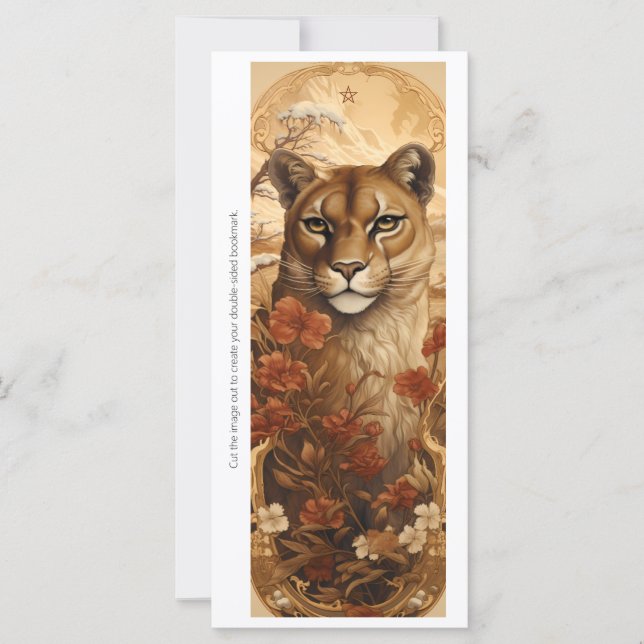 Create Your Own Wild Puma Floral Bookmark Card (Front)