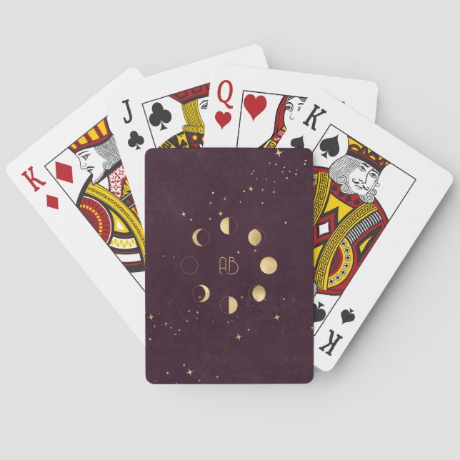Create Your Own Wine & Gold Celestial Moon Phases Playing Cards (Back)