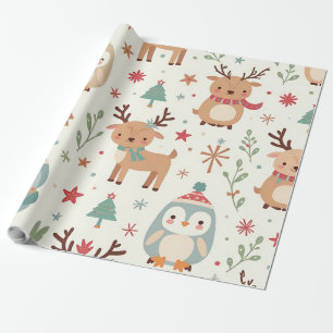 Create Your Own Winter Kawaii Animals Wrapping Paper