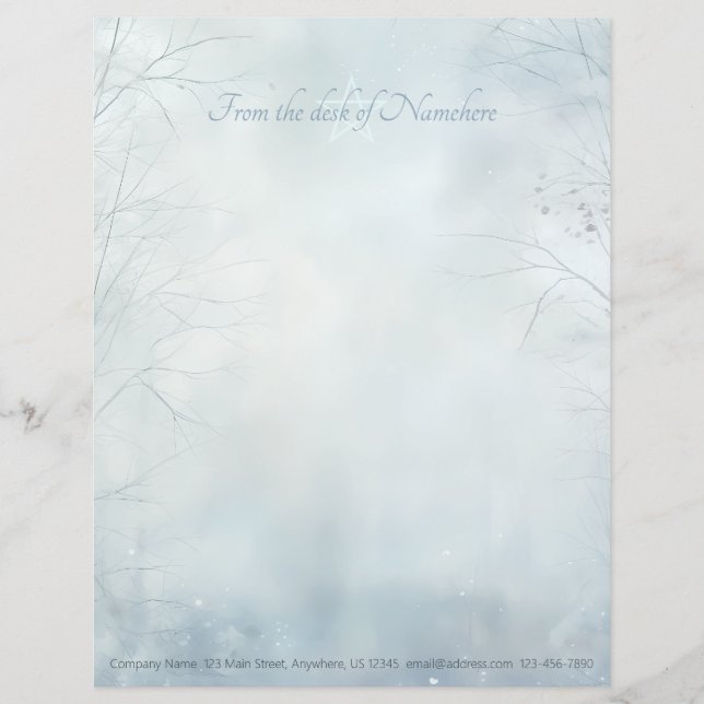 Create Your Own Winter Yule Magic Forest Blue Custom Letterhead (Front)