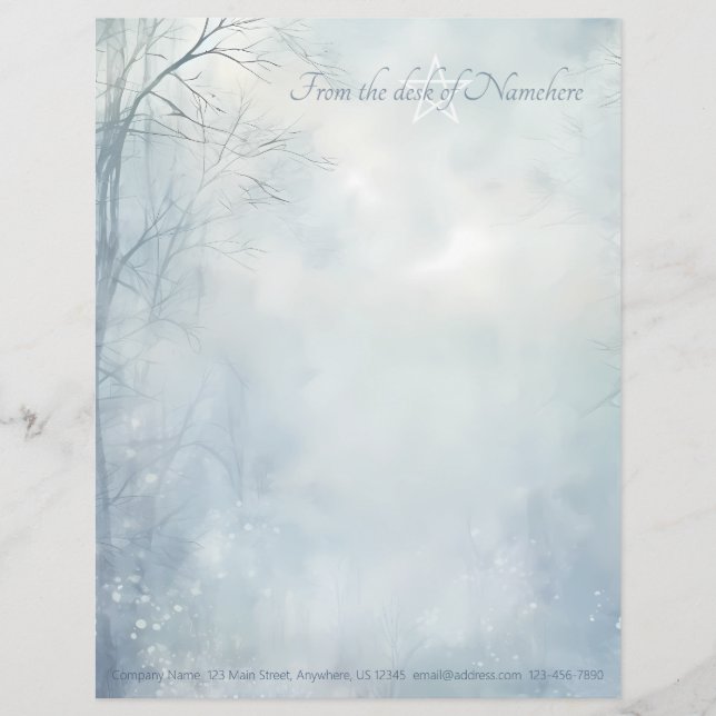 Create Your Own Winter Yule Mystical Forest Blue Custom Letterhead (Front)