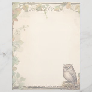 Create Your Own Wise Brown Owl Autumn Ivy Floral Custom Letterhead