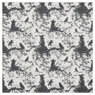 Create Your Own Witches Ravens Forest Cream Toile Fabric