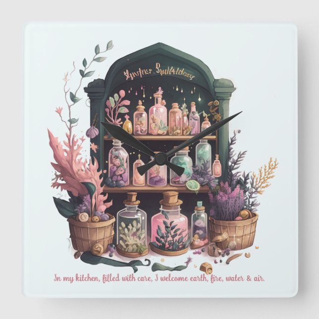 Create Your Own Witch's Herbs Apothecary Square Wall Clock (Front)