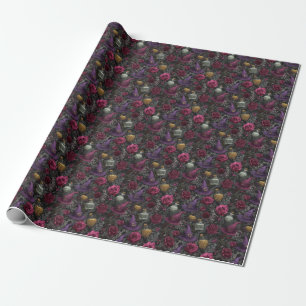 Create Your Own Witchy Burgundy Roses Grey Wrapping Paper