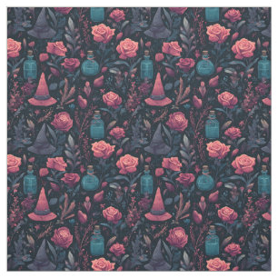 Create Your Own Witchy Coral Roses Blue Fabric
