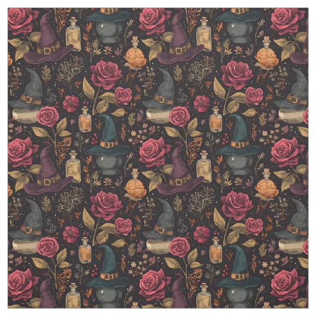 Create Your Own Witchy Fuschia Yellow Roses Fabric (Swatch)