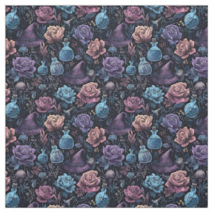 Create Your Own Witchy Gold Pink Purple Blue Roses Fabric