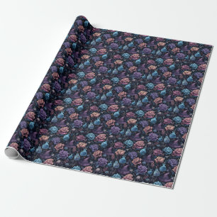 Create Your Own Witchy Gold Pink Purple Blue Roses Wrapping Paper