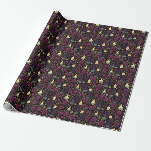Create Your Own Witchy Magenta Roses Wrapping Paper