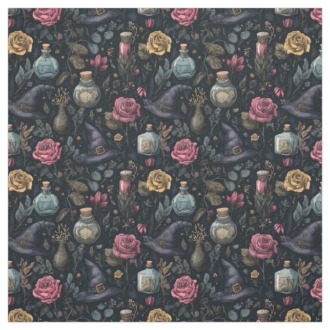 Create Your Own Witchy Pink Yellow Roses Fabric (Swatch)