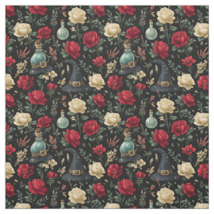 Create Your Own Witchy Red White Roses Fabric