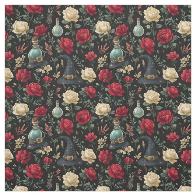 Create Your Own Witchy Red White Roses Fabric (Swatch)