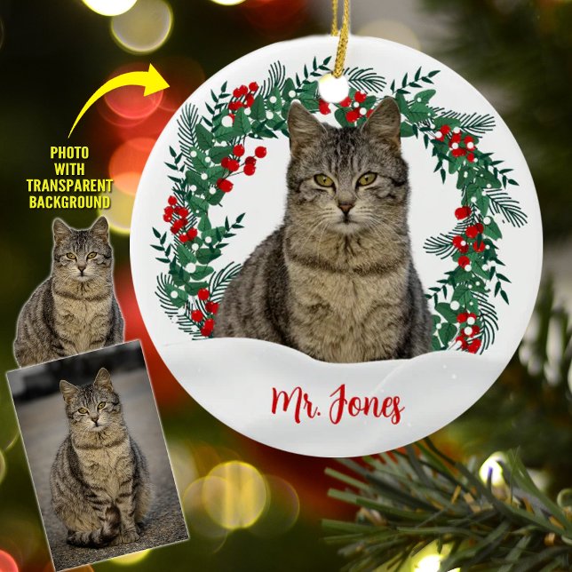 Create Your Own Wreath Christmas Cat Photo  Ceramic Tree Decoration (Creator Uploaded)